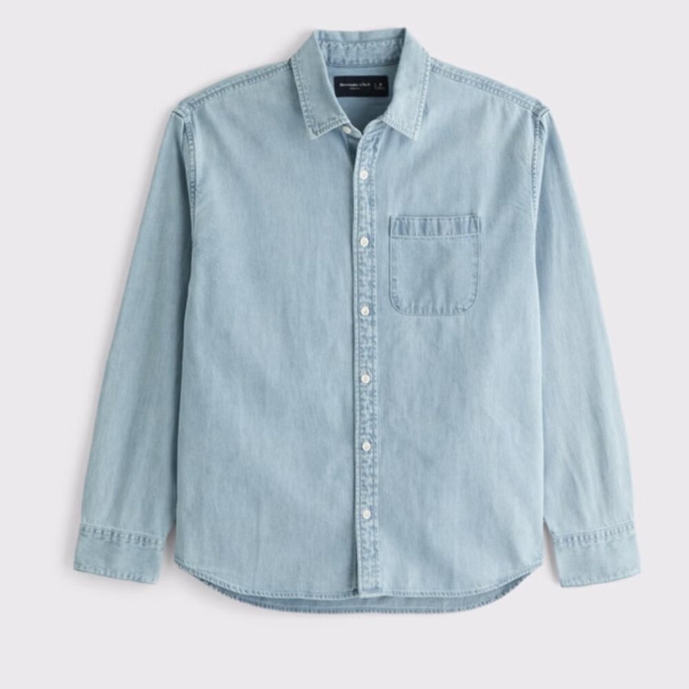 Abercrombie & Fitch Men's Denim Button-Up Shirt, Light Wash, Large, EUC